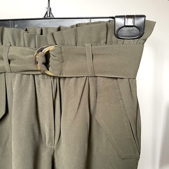 Dynamite Khaki Green High-Waisted Paperbag Pants with Removable Belt. Size XXS. - Picture 3 of 5